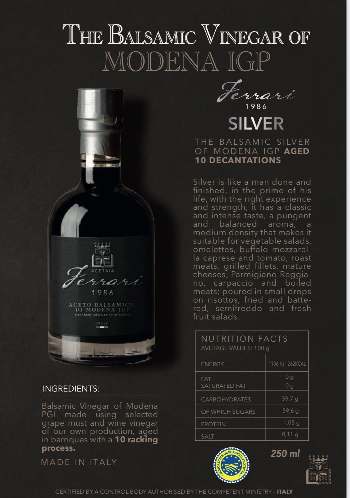Ferrari Balsamic Vinegar of Modena IGP - Silver Aged 250 ml